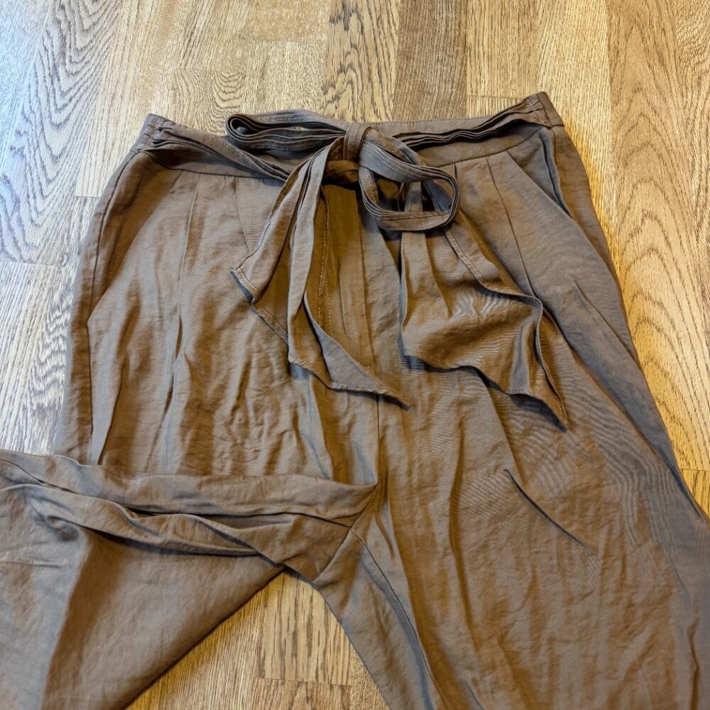 Lulus Tie Front Trouser Pants Brown Size Medium - Picture 8 of 15